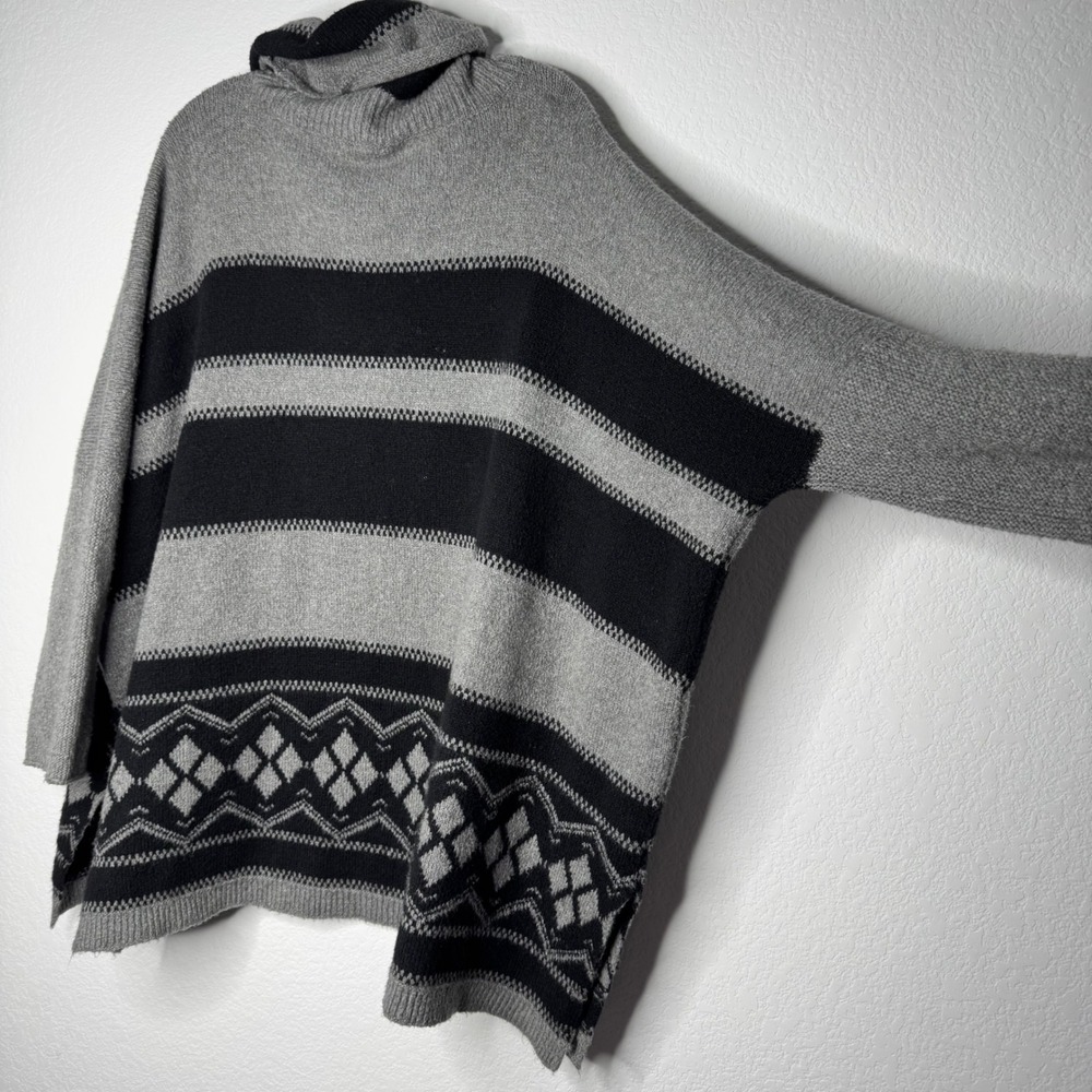 J. Jill Gray Black Striped Argyle Cowl Neck Oversized Sweater Women's Size XL - Picture 7 of 8